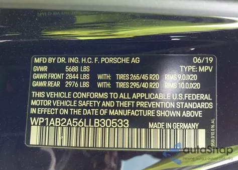 2020 Porsche Macan S z USA, uszkodzony, nr VIN WP1AB2A56LLB30533